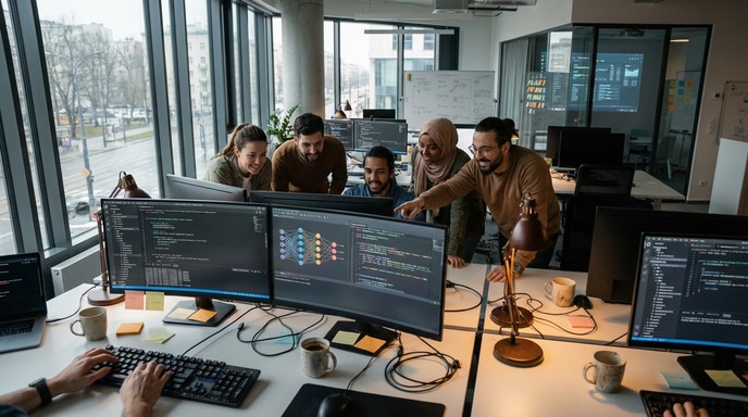 The AI Skills UK Workers Need to Learn Before 2030 British worker analyzing AI data forecasts on a monitor in a modern London office. ai skills uk workers need 2030