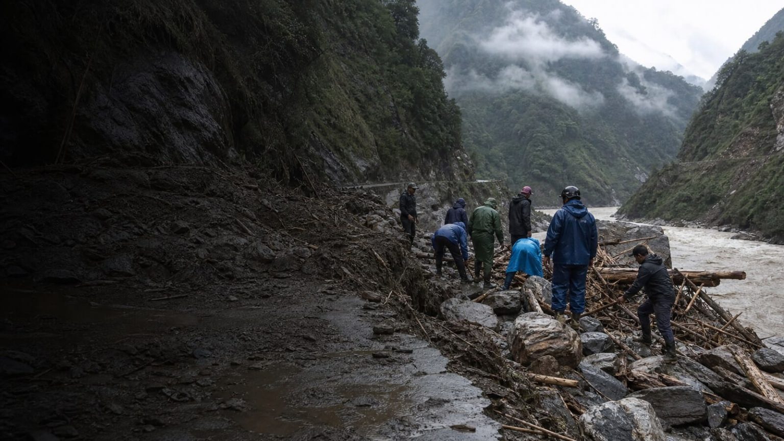 Emergency response teams navigating flooded roads after severe flash floods in Nepal. Nepal flash floods update travel advice UK
